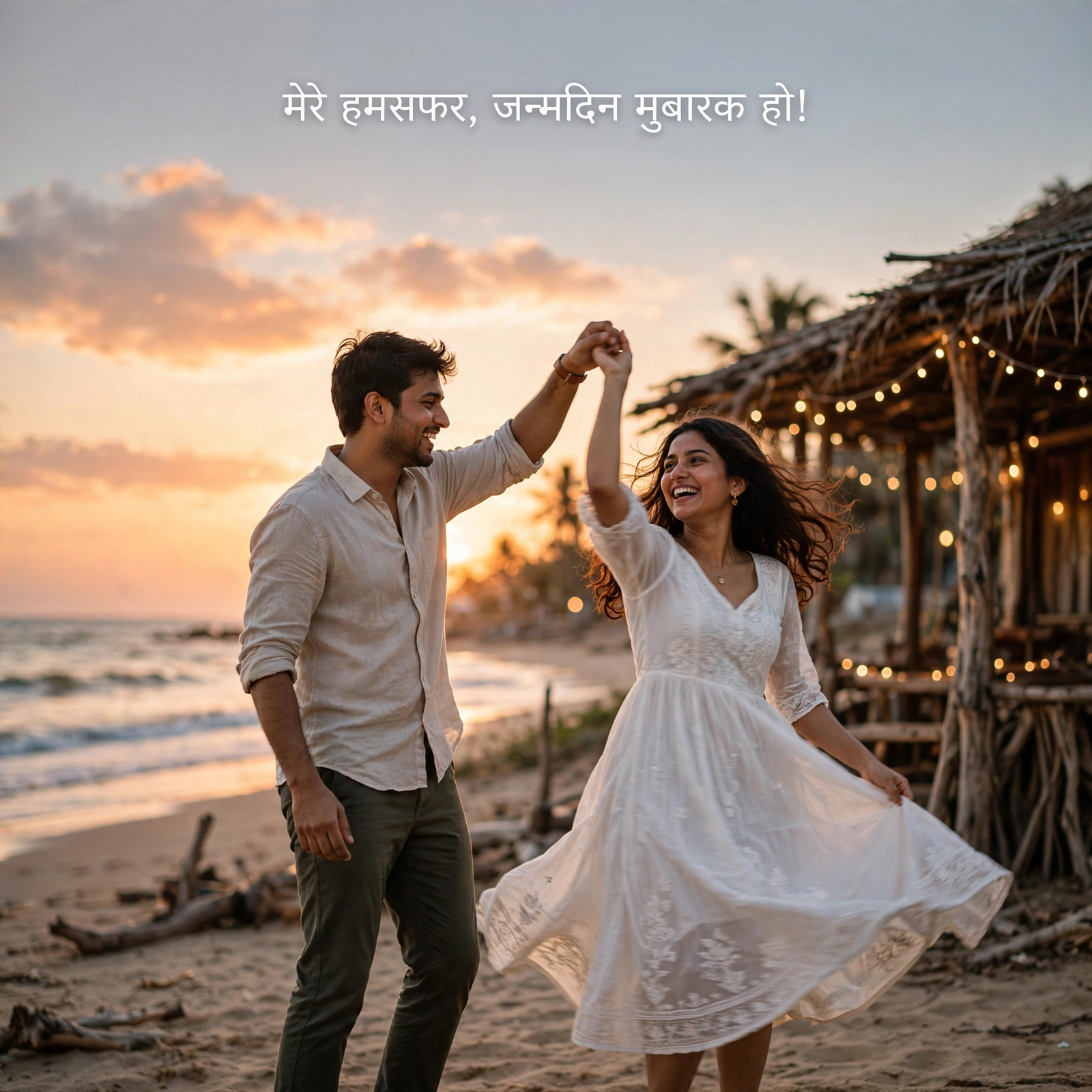 भविष्य के हमसफर बॉयफ्रेंड के साथ समुद्र तट पर जन्मदिन की फोटो