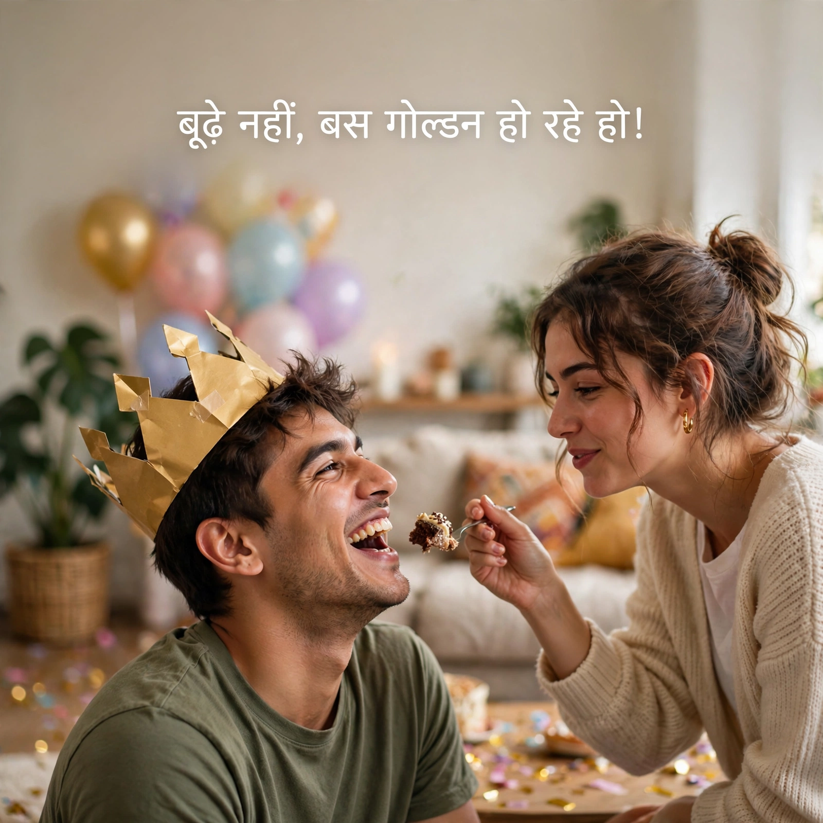 फनी जन्मदिन केक कट करते हंसते बॉयफ्रेंड की फोटो